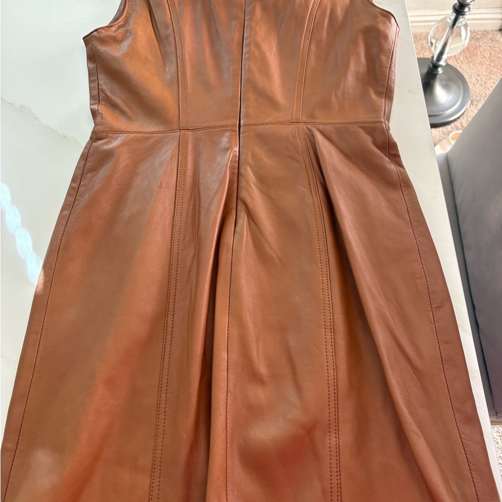 Neiman Marcus Brown real Leather Midi Dress - Picture 3 of 4